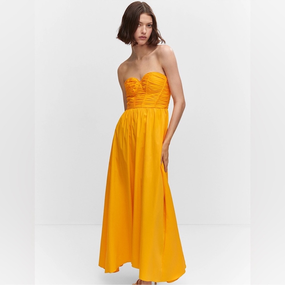 MANGO Flared Corset Dress in Neon Orange Size 4